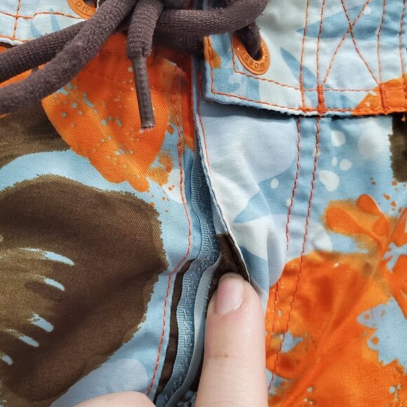 Missimo Men's Y2K Blue Orange Hibiscus Tropical 9.5" Swim‎ Shorts Trunks Size 34 - Picture 4 of 8